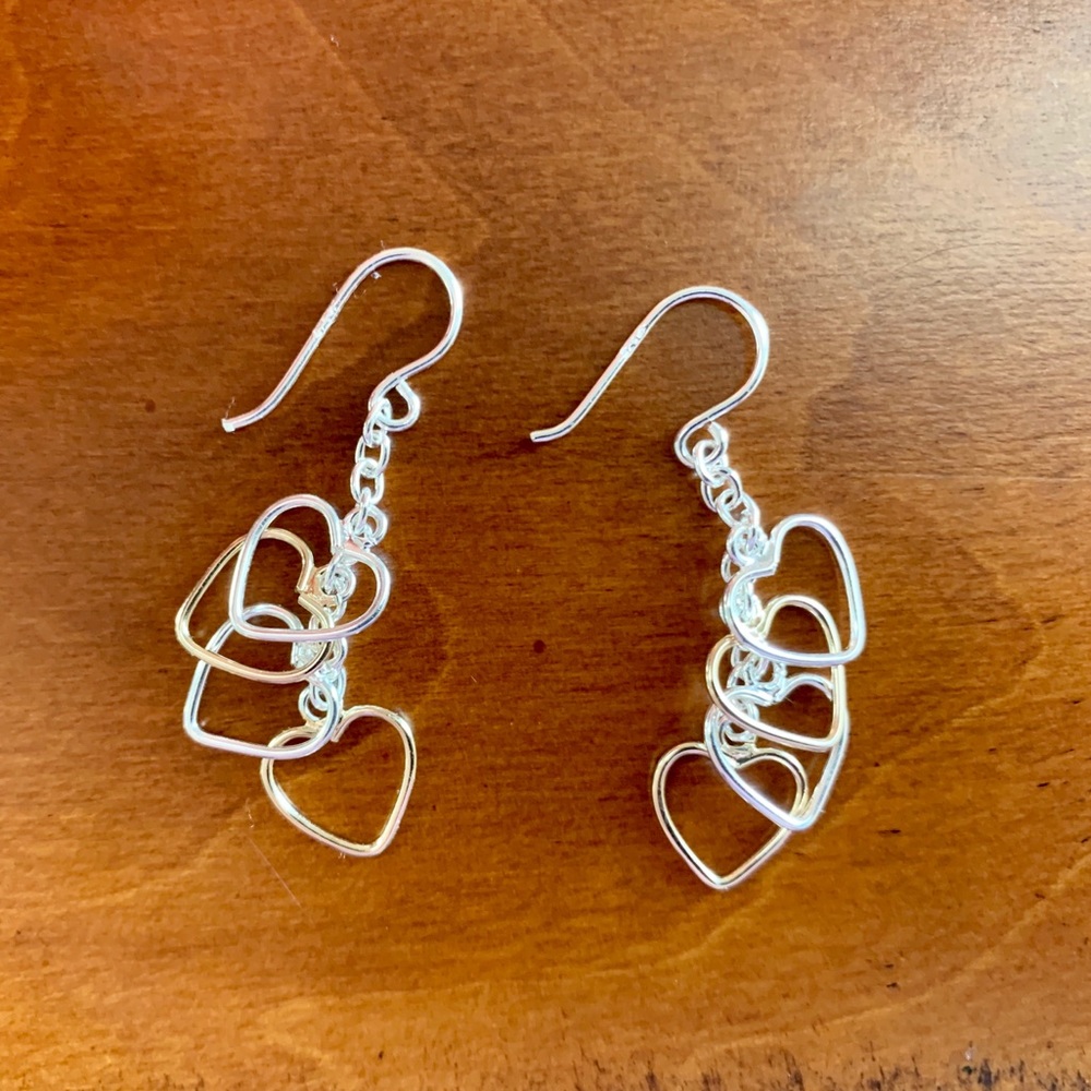 Sterling Silver and Gold Hanging Heart Earrings